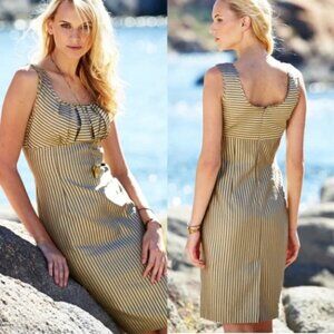 Peruvian Connection Callista Sheath Dress Gold Stripe Empire Waist 8 NWT